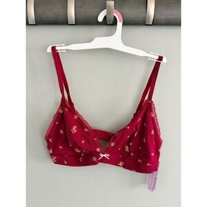 Wild Fable Bralette L‎ Maroon Floral Triangle Pointelle Unlined NWT